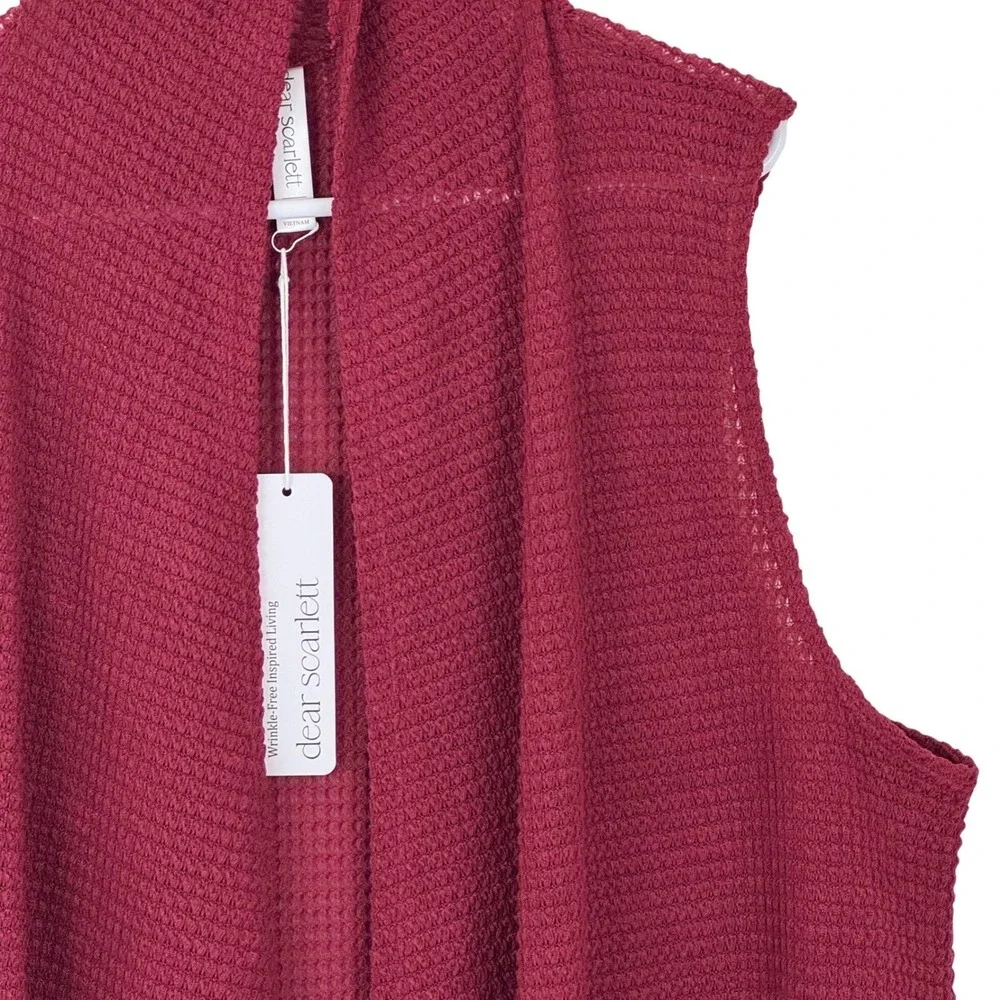 Burgundy‎ Waffle Knit Vest Casual Chic Office Elevated Basics Layering